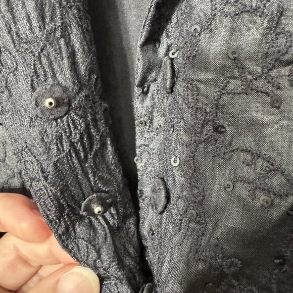 Eileen Fisher Women’s Jacket Black Sequin 100% Silk Jacket Snap Closure Small - Picture 6 of 15